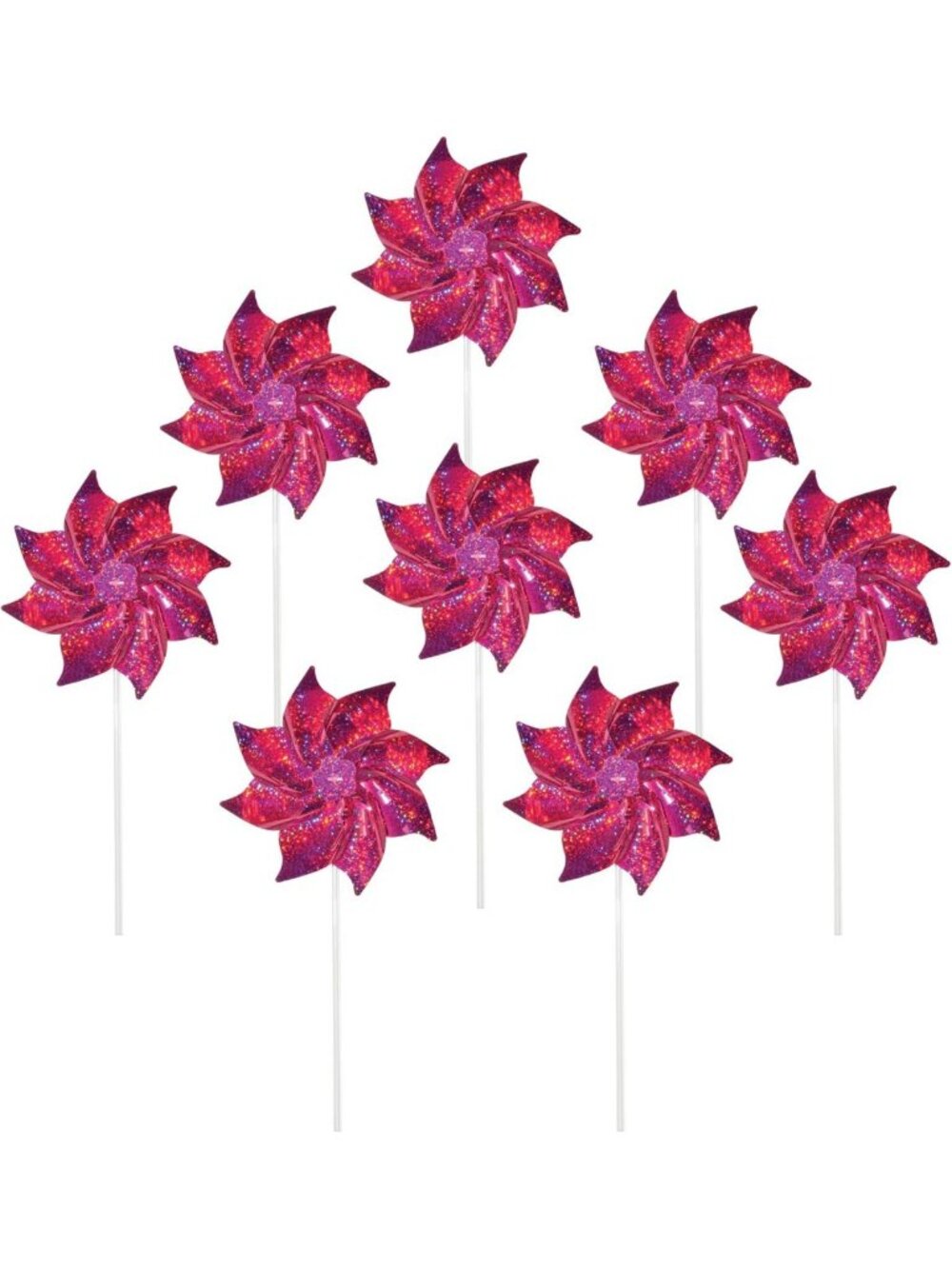 Colorful Mylar Pinwheel Decorative Spinners - 8 Piece Set, Pink Sparkle Decor